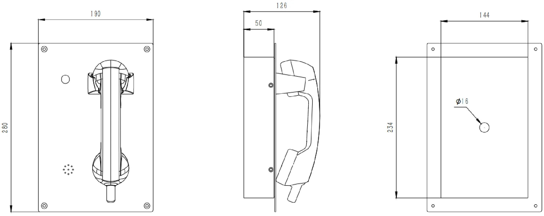 JR208-CB-AL Dimensions